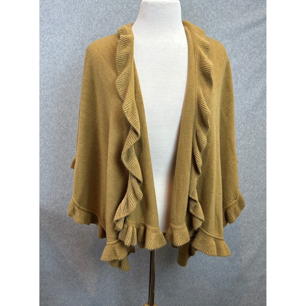 Collection Eighteen Ruffle Knit Wrap Camel Tan Shawl Poncho Ruffle Autumn Office